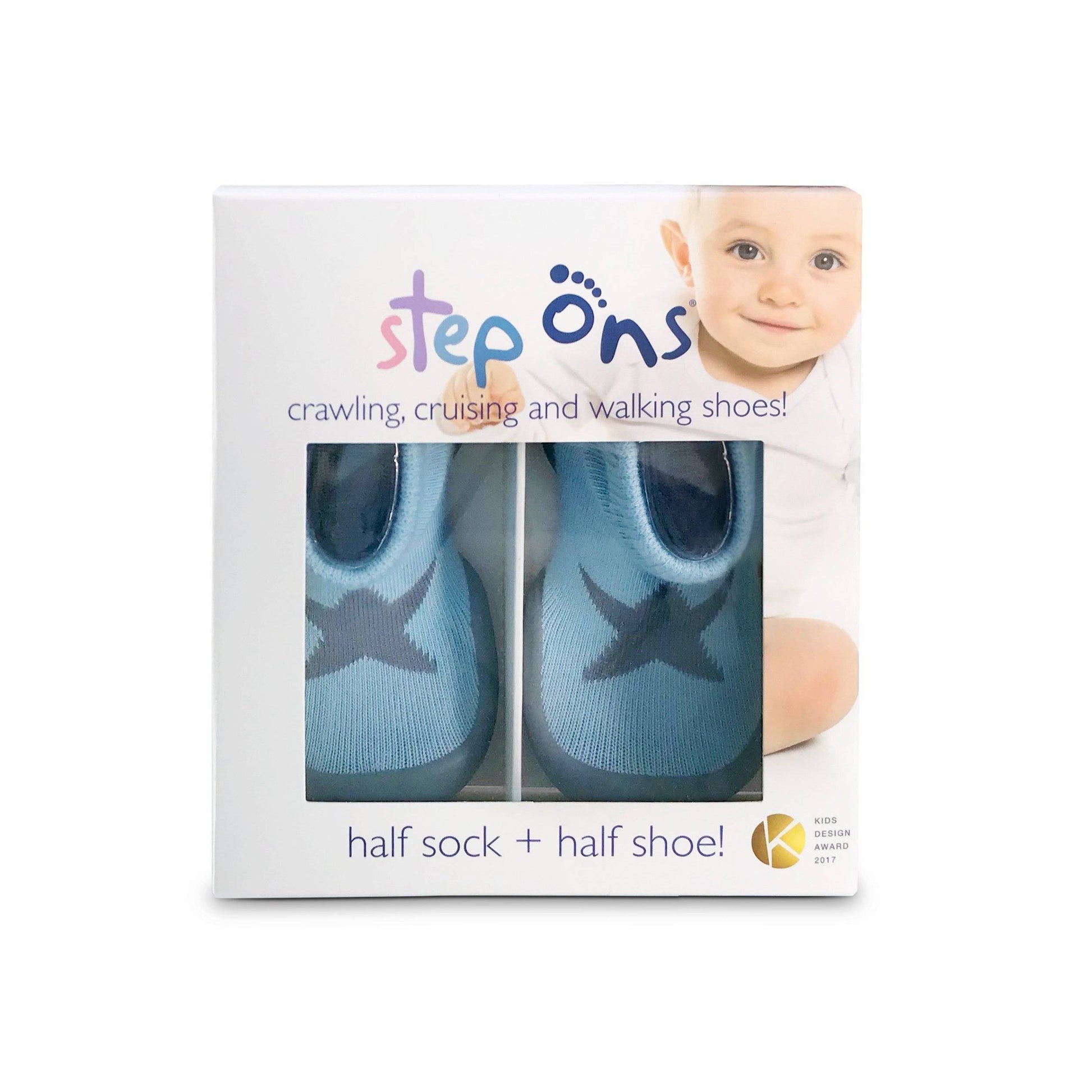 Step Ons Crawling, Cruising, Pre-Walking Baby Sock Shoe Blue